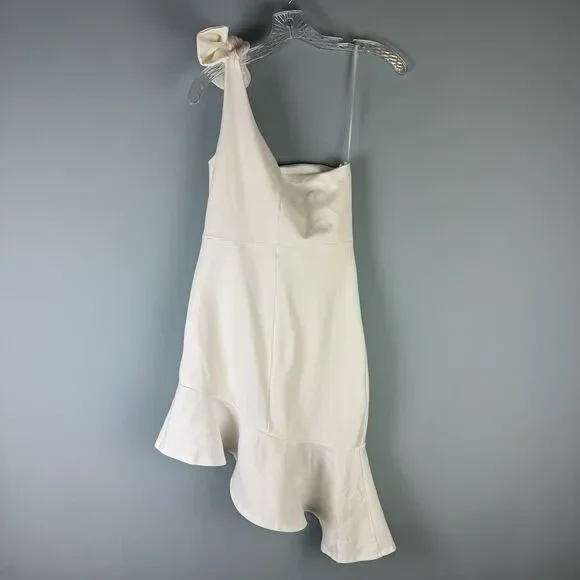 Lena Women's Size Medium White One Shoulder Assymetrical Ruffle Hem Dress - Picture 3 of 12